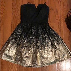 Black & gold strapless dress